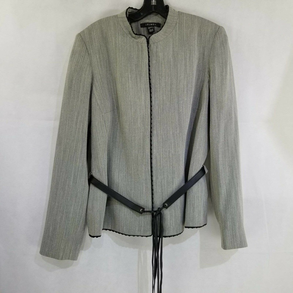 Louben Blazer Jacket Faux Leather Belt Gray 12
